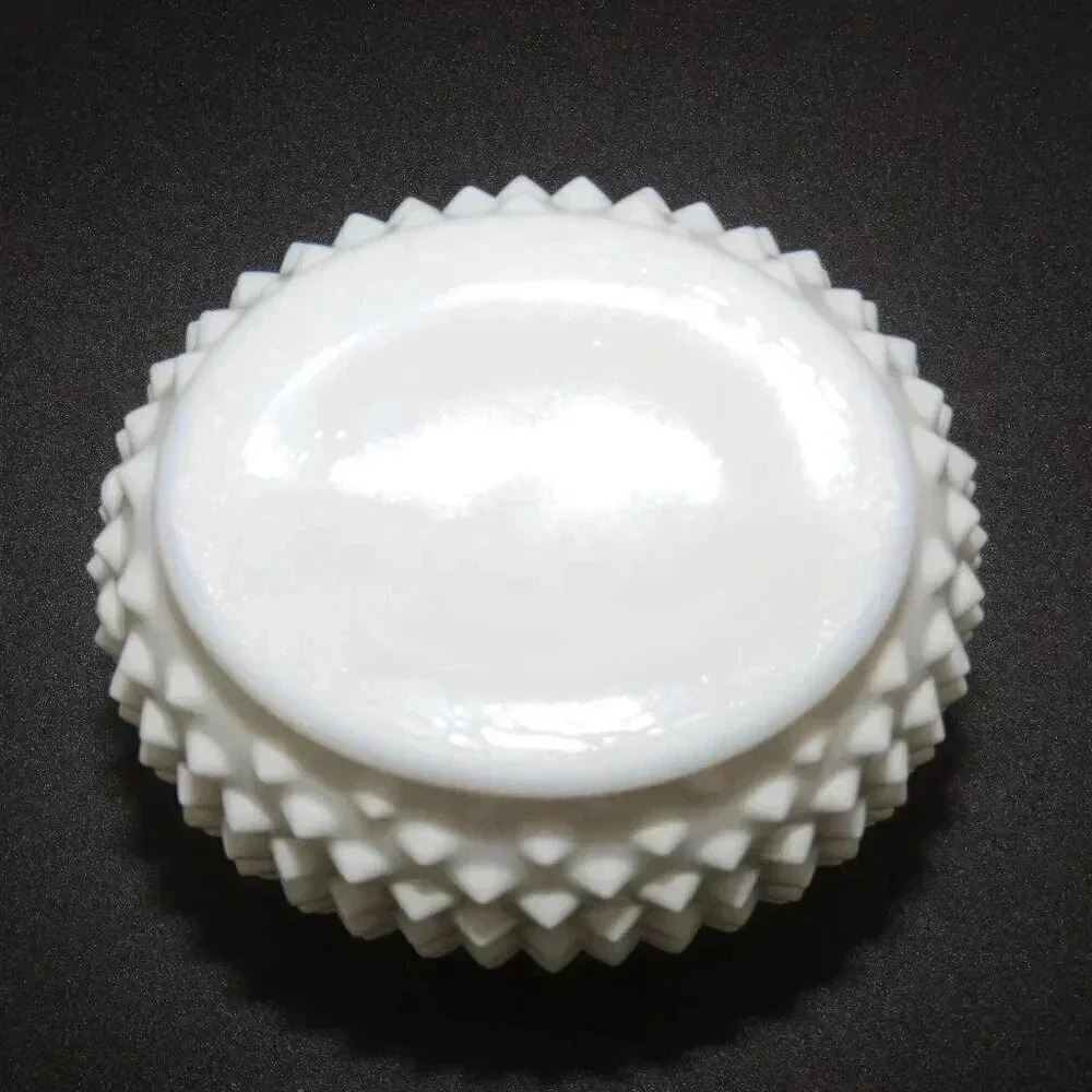 Vintage Fenton Oval Hobnail Milk Glass Sugar Bowl Creamer Set 1950s 1960s - Picture 5 of 8